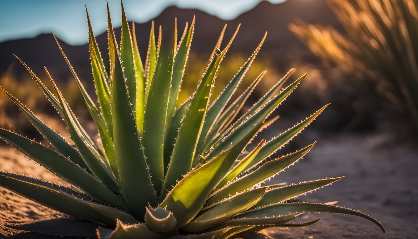 A vibrant Aloe Vera plant thrives in the desert sunlight.