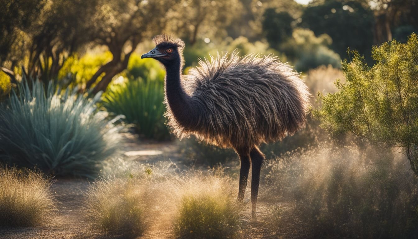A thriving emu bush surrounded by native flora in an Australian garden.