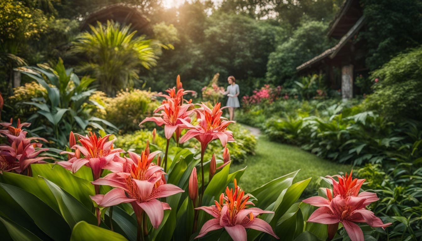 A photo of Ginger Lilies blooming in a vibrant garden setting.