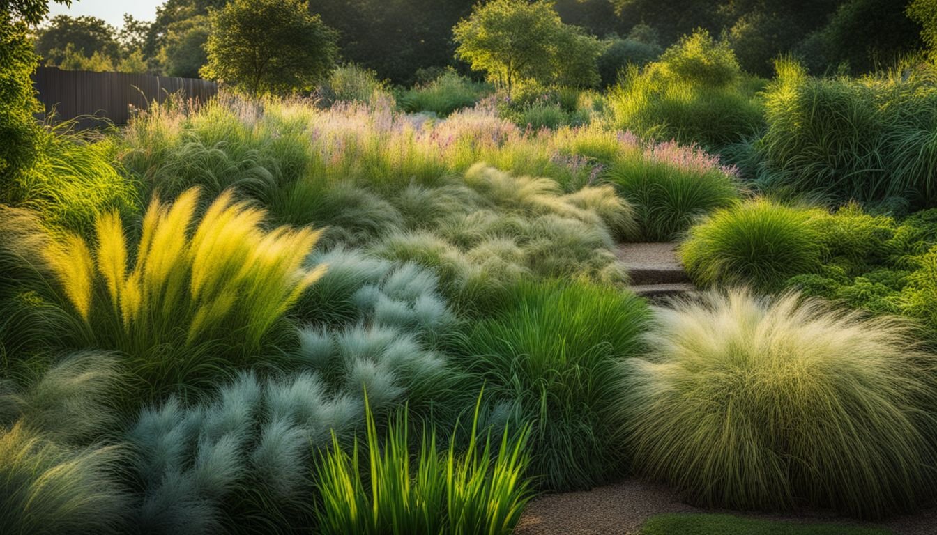 A diverse garden bed filled with lush Lomandra varieties.