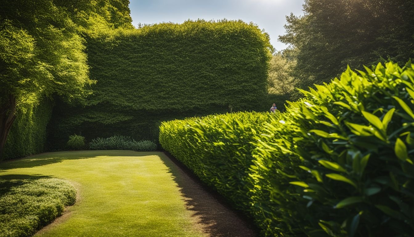 A vibrant Cherry Laurel hedge in a garden with various styles.