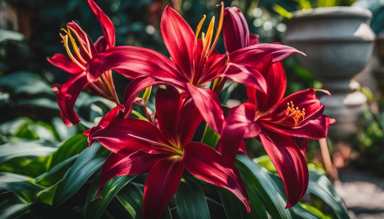 A stunning Dracula Lily plant in a vibrant garden setting.