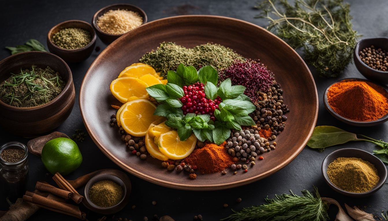 A beautifully plated choko dish surrounded by international spices and herbs.