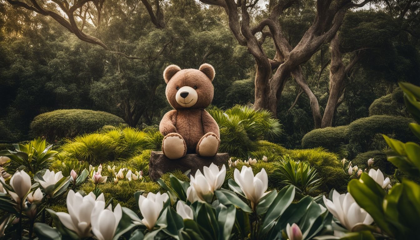 A picture of the lush Australian garden with Magnolia and Teddy Bear trees.