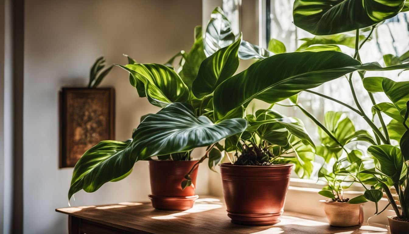 A healthy Philodendron Rojo Congo thriving in a bright home corner.