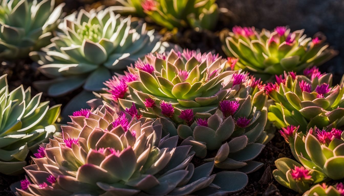 Lush ice plant succulents in well-draining compost mix under gentle sunlight.