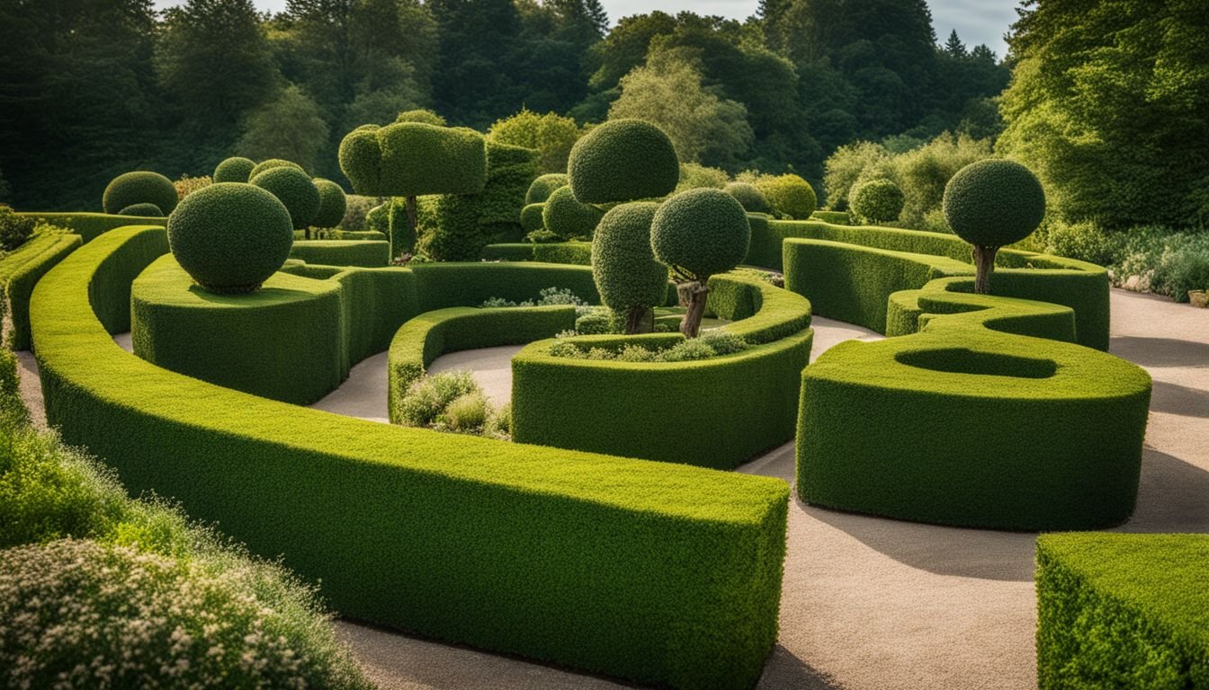 A perfectly shaped topiary hedge in a beautifully landscaped garden.