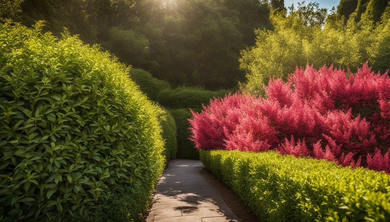 A vibrant garden hedge of Euonymus japonicus under the warm Australian sun.