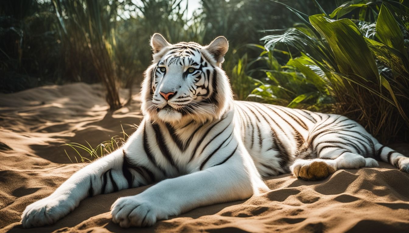 A photo of Lush White Tiger Plants in sandy soil.