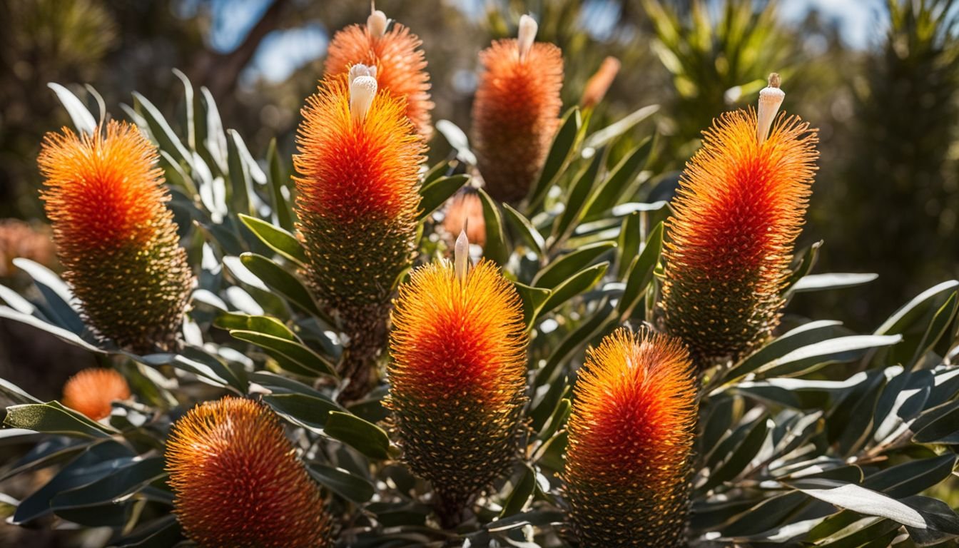 A thriving Banksia spinulosa 'Birthday Candles' in a sunny garden.