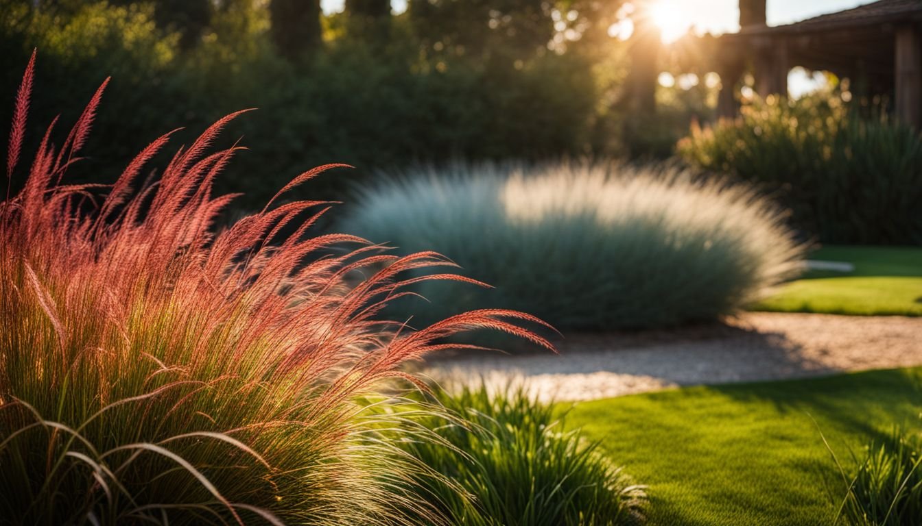 A photo of Dwarf Fountain Grass in a tranquil garden setting.