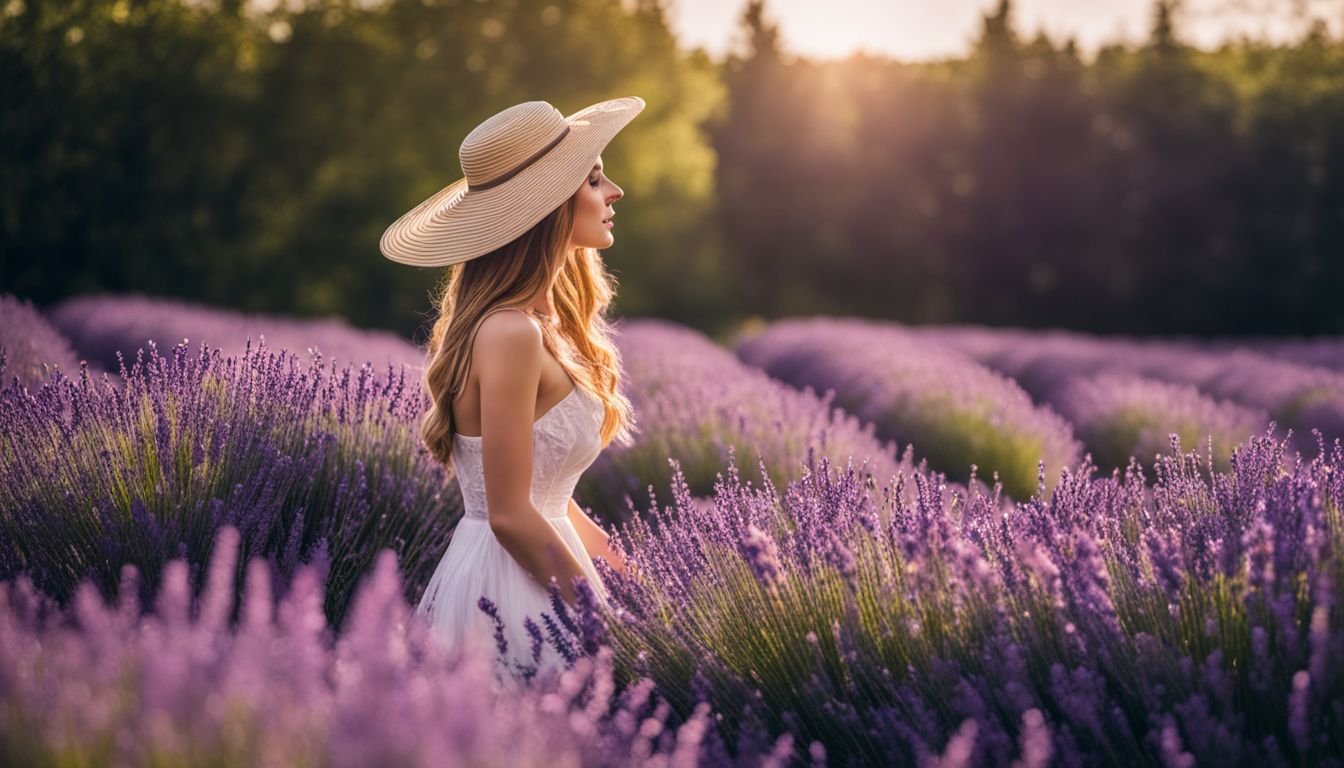 A vibrant field of lavender with a bustling atmosphere captured in a photo.