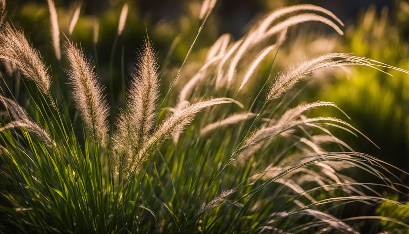 A close-up of Dwarf Fountain Grass in a beautifully landscaped Australian garden.