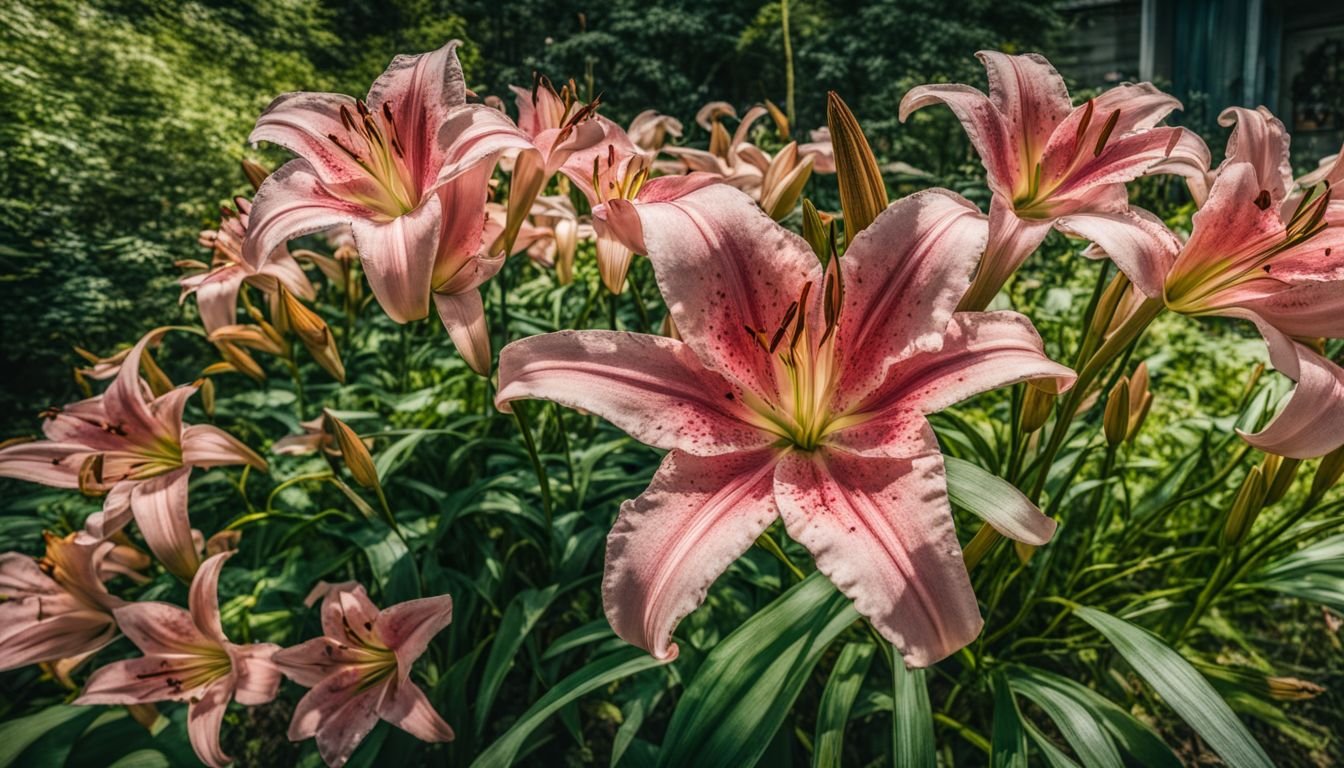 A photo of blooming Lankongense Lilies in a vibrant garden.