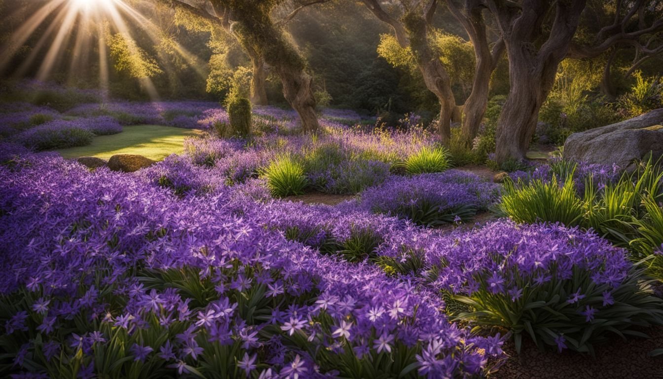 A vibrant Scaevola Purple Fanfare blooms in an Australian garden.