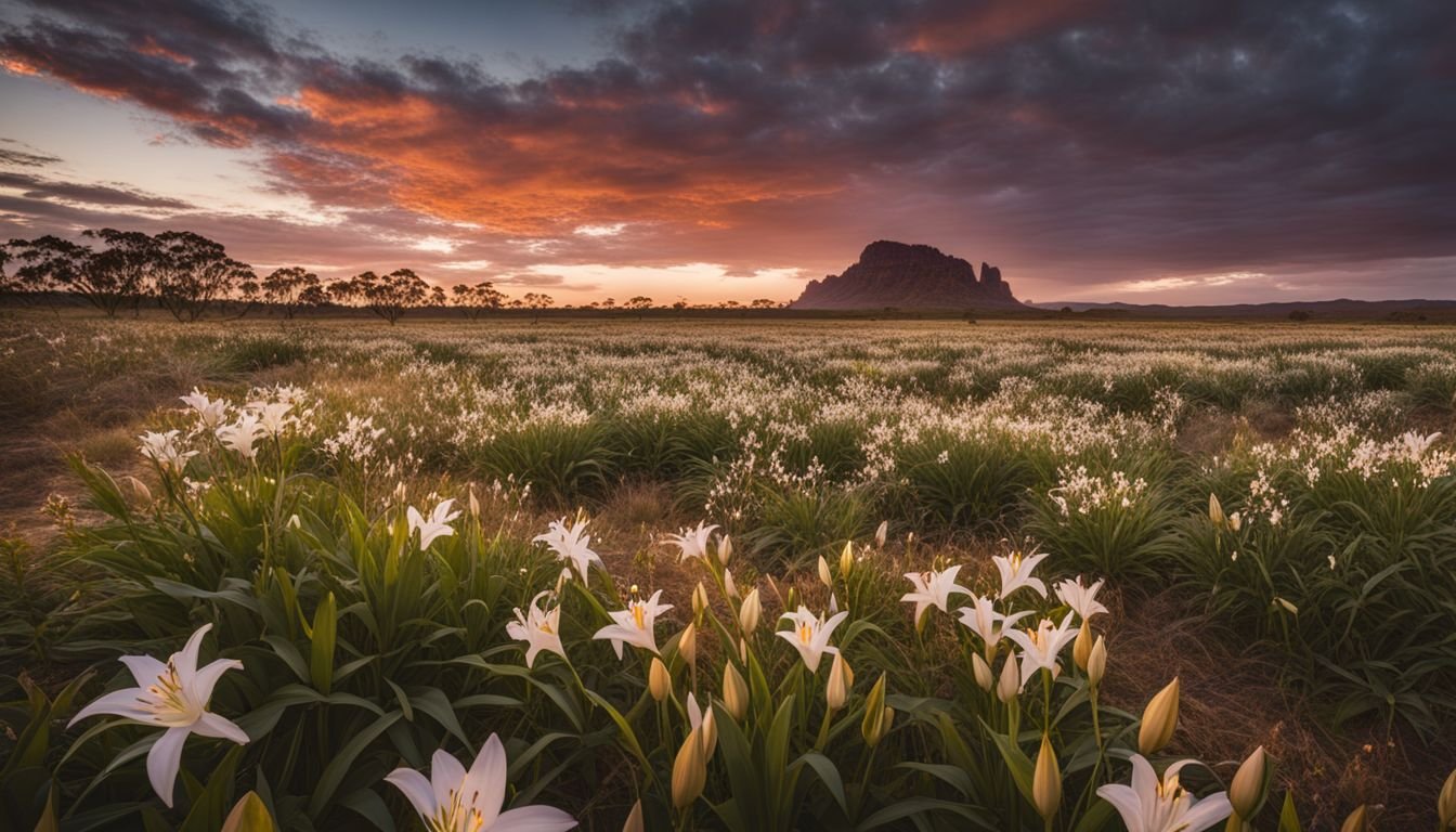 A field of wild lilies in the Australian outback.