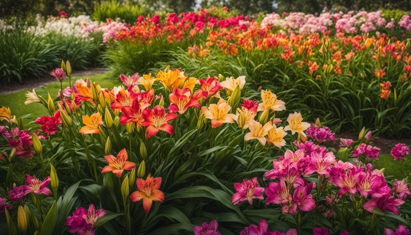 A vibrant garden of Peruvian lilies captured in stunning detail.