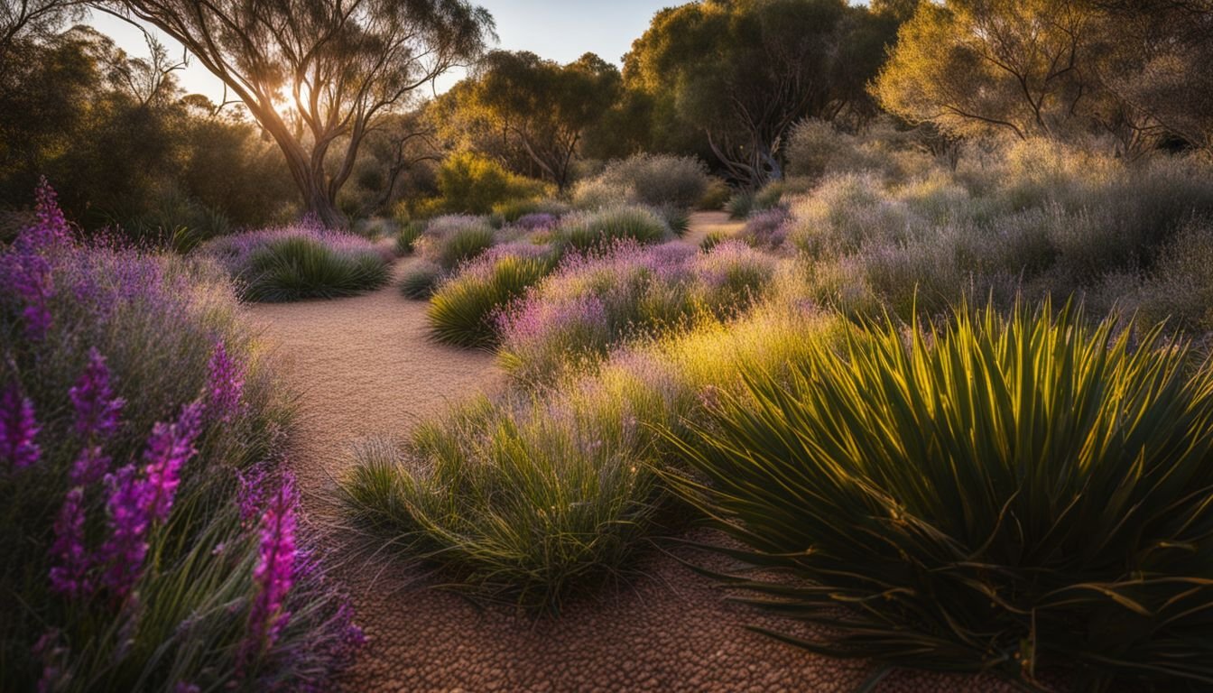 A photo of Eremophila Kalbarri Carpet in a vibrant Australian native garden.