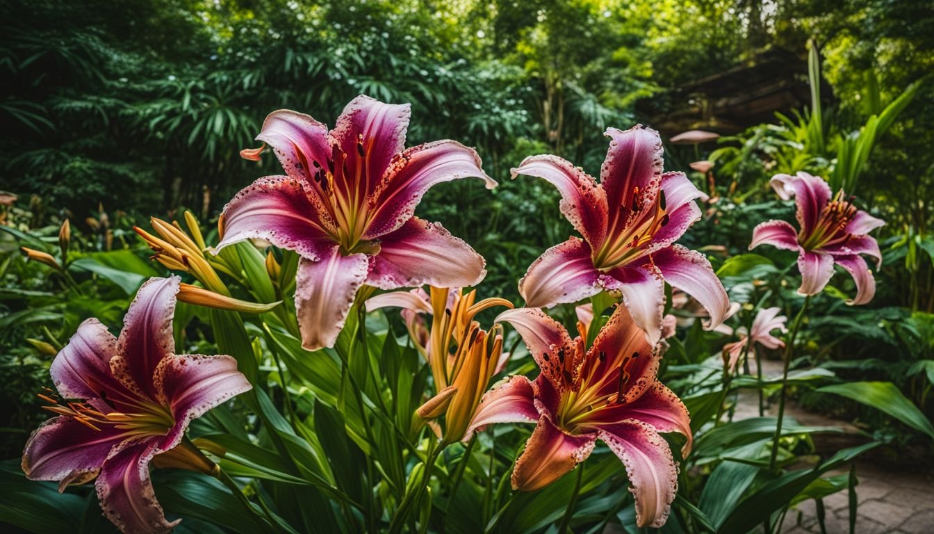 A photo of Asiatic Lilies in a vibrant garden setting.