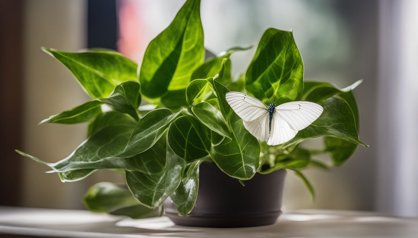 A freshly propagated White Butterfly Arrowhead plant in a vibrant indoor setting.