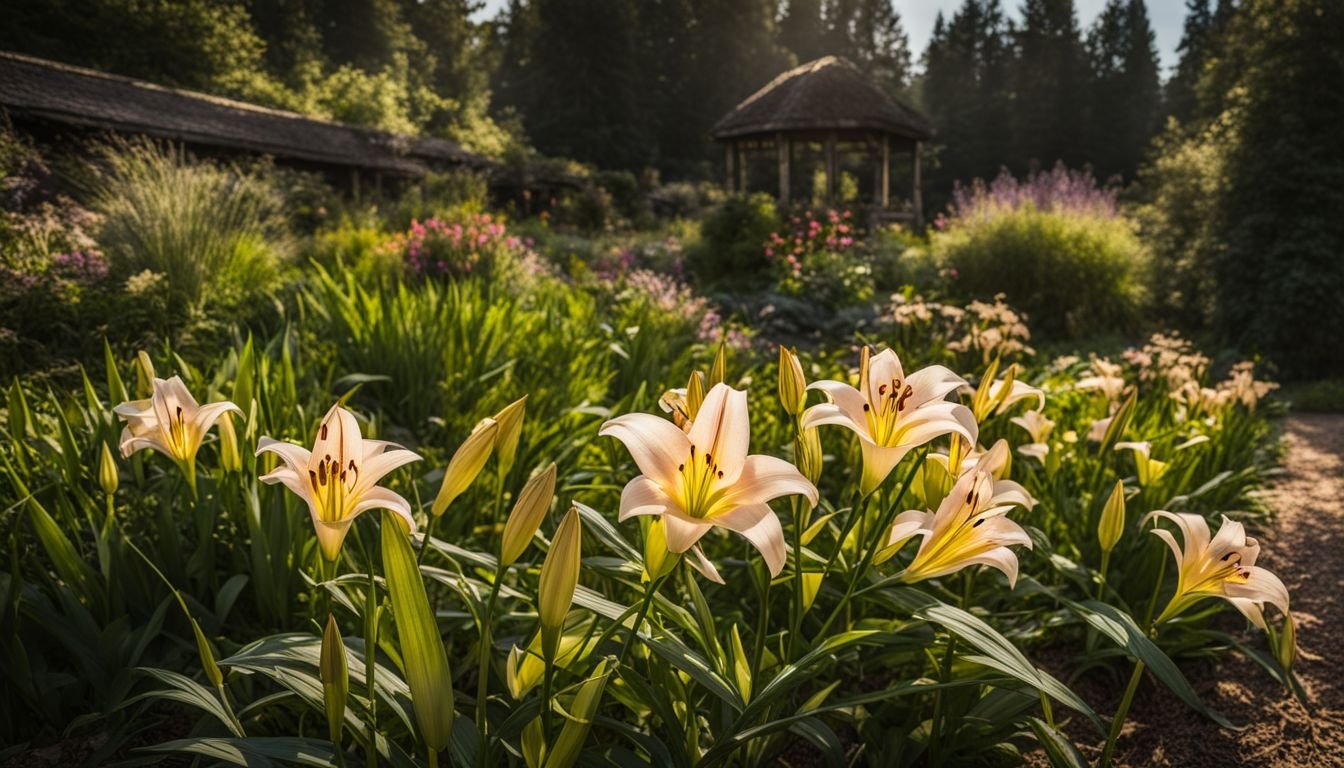 A vibrant garden with thriving Lankongense lilies in well-drained soil.