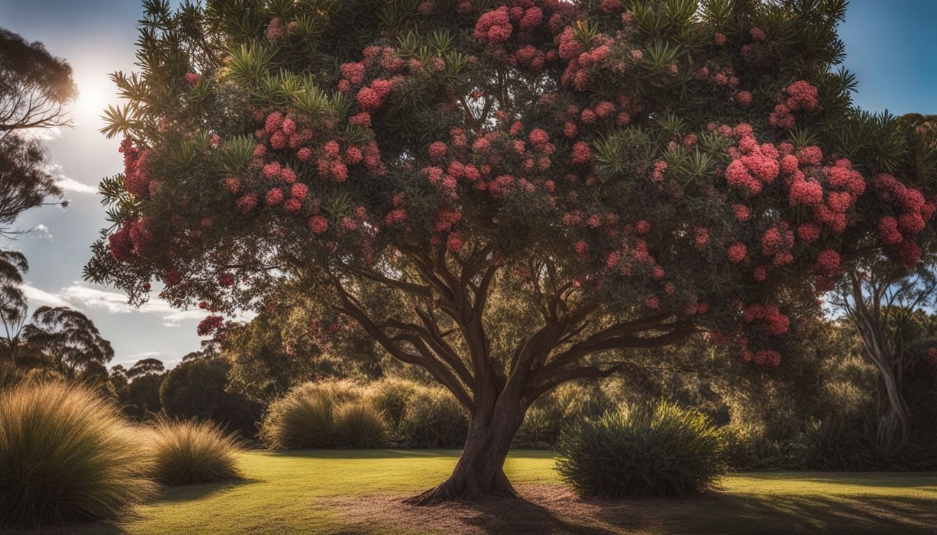 A photo of the Australian Christmas Bush blooming in a native garden.