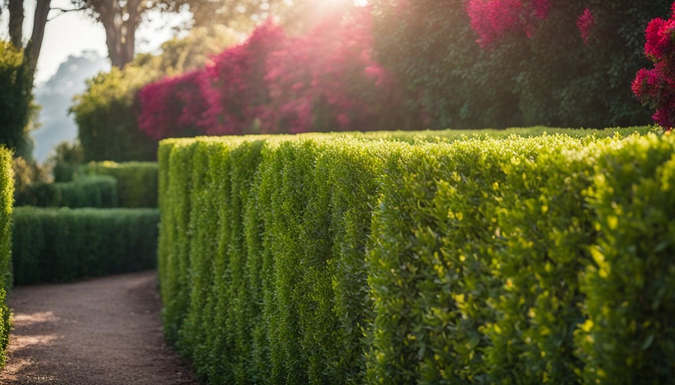 A well-maintained row of hedge plants in an Australian garden.