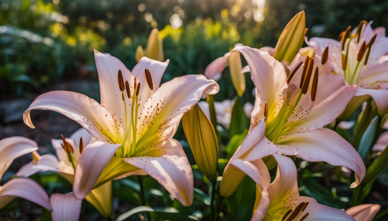 The photo features beautiful November Lilies in a well-maintained garden.