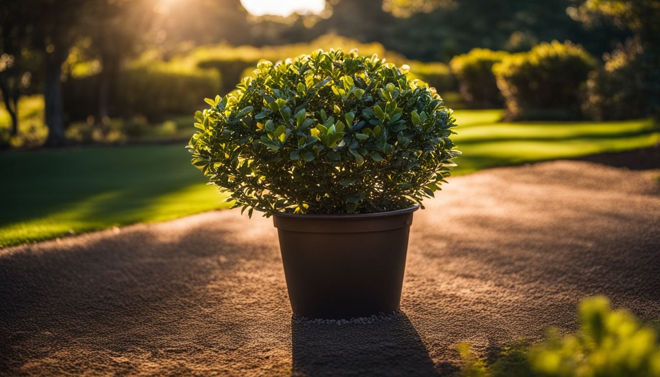 A vibrant Golf Ball Pittosporum stands out in a lively garden.