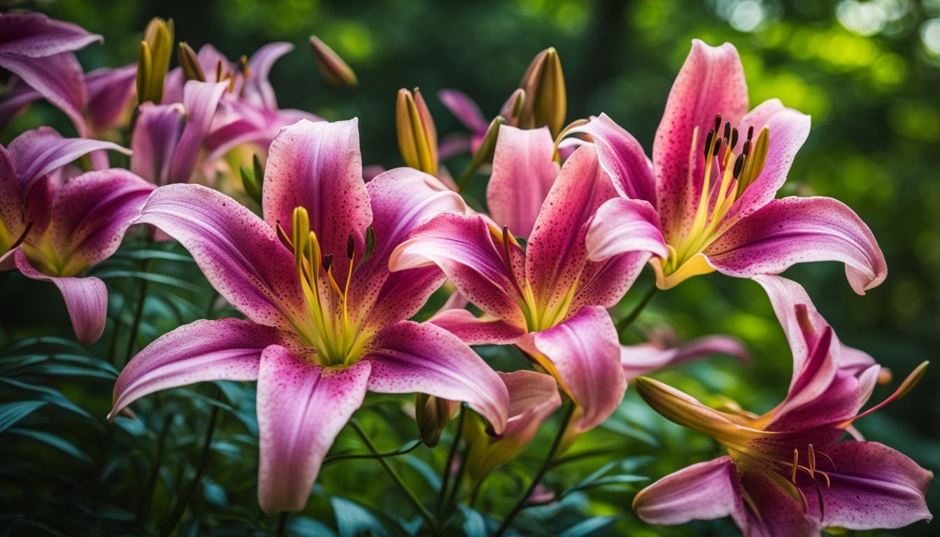 A photo of vibrant Lilium Sargentiae blooming in a shaded woodland setting.