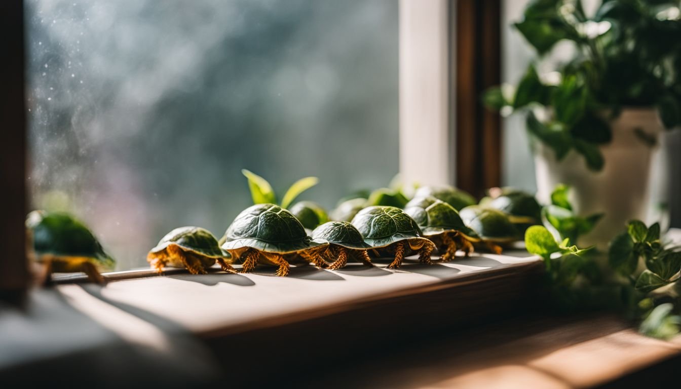 A photo of a String of Turtles plant on a windowsill.