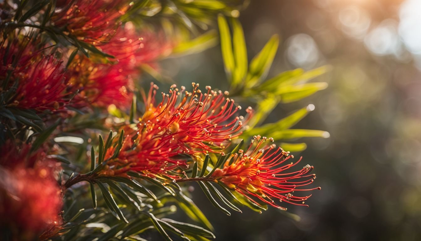 A beautiful close-up of Grevillea 'Robyn Gordon' in a lush Australian garden.