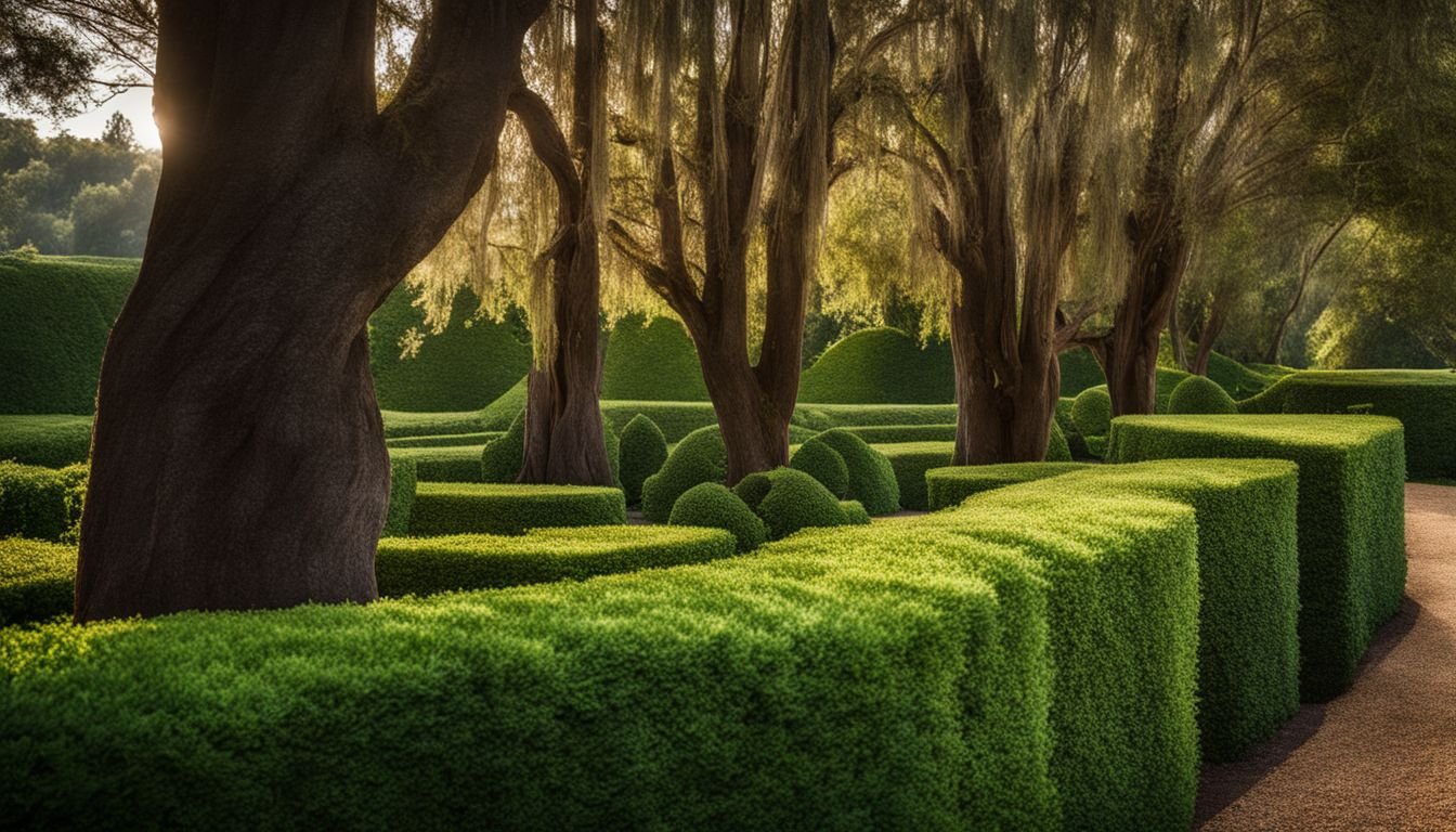 A perfectly manicured evergreen hedge bordering a vibrant Australian garden.