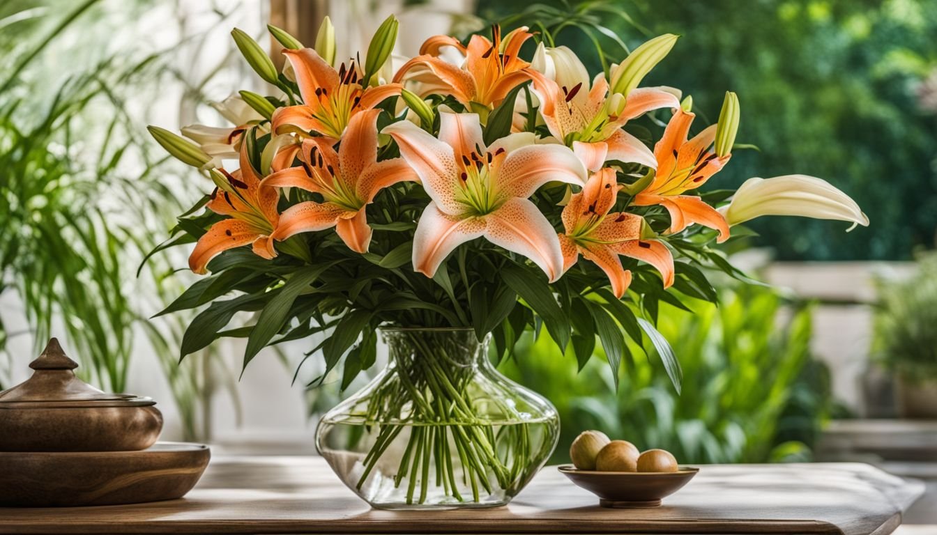 A beautiful arrangement of lilies in a vibrant garden setting.