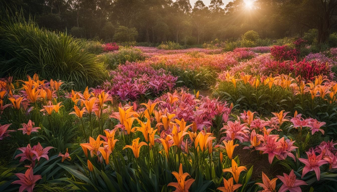 'A stunning field of Australian lilies in full bloom with vibrant colors.'