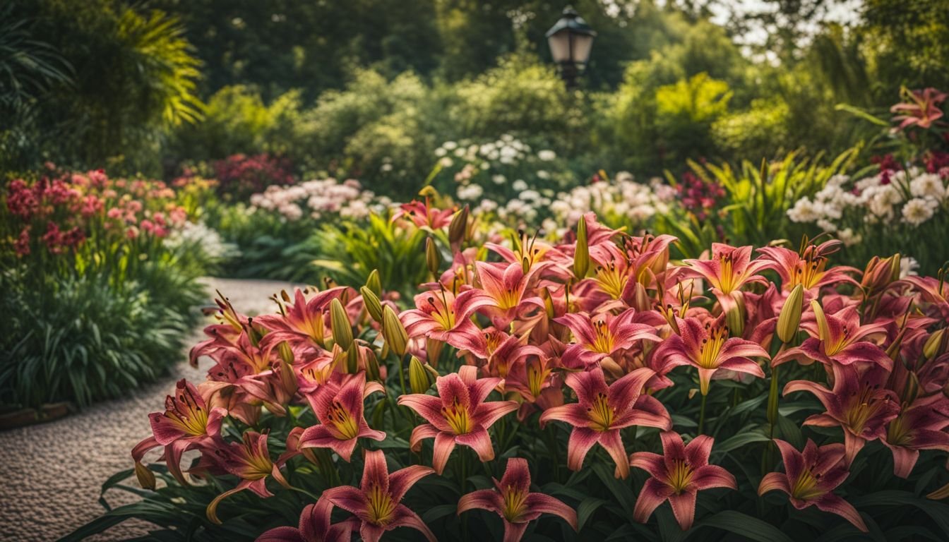 Carpet Border Lilies blooming in a vibrant garden, captured with professional photography.