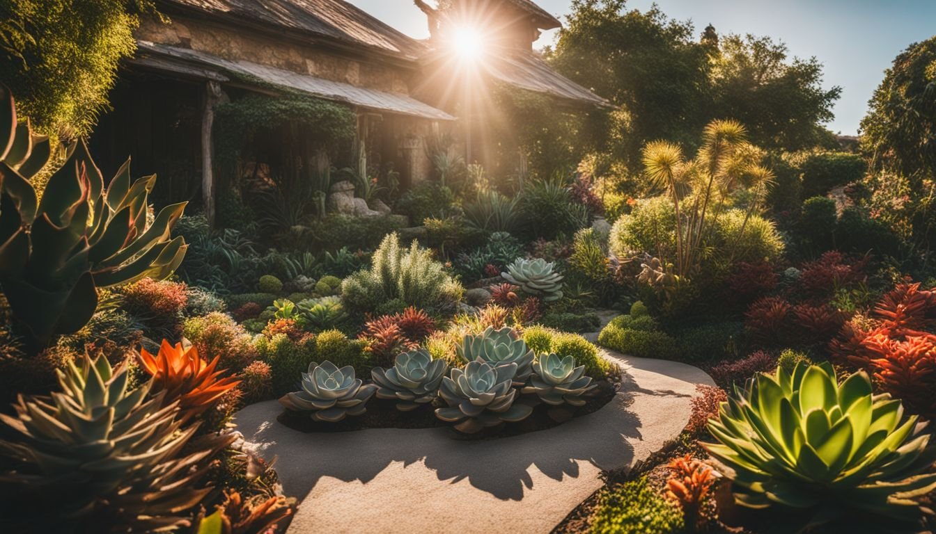 A vibrant garden with coral plant succulents basking in sunlight.