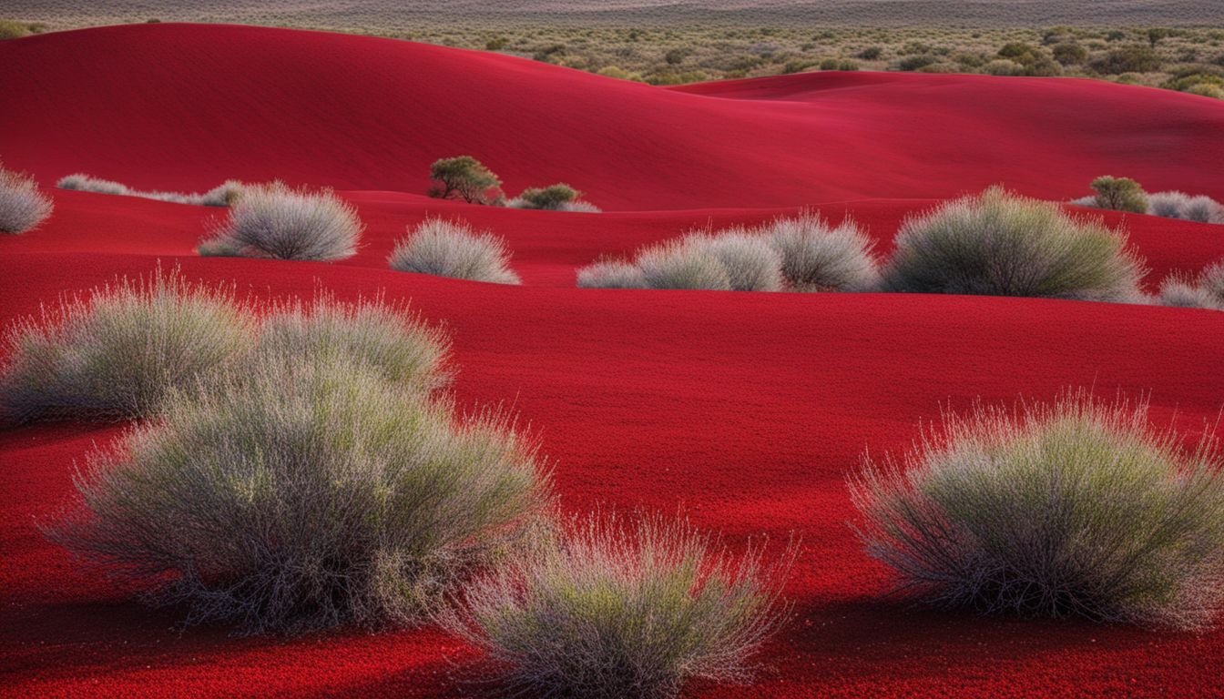 A vibrant Eremophila Kalbarri Carpet blooms across the red desert landscape.