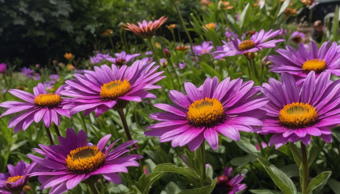 A vibrant group of African Daisy Purple Sun flowers in a garden.