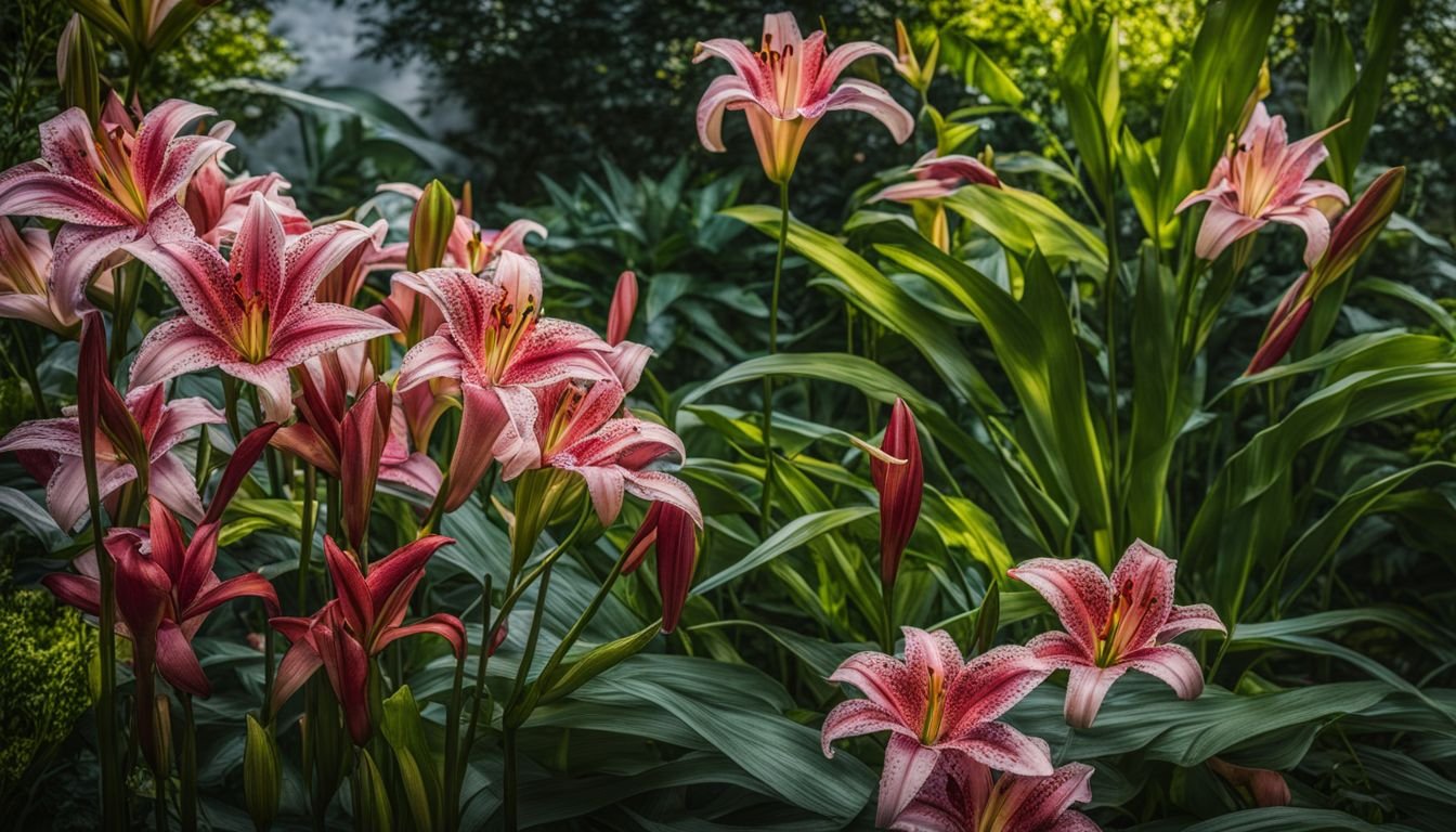 A photo of Knight Rider Lilies in a vibrant garden setting.