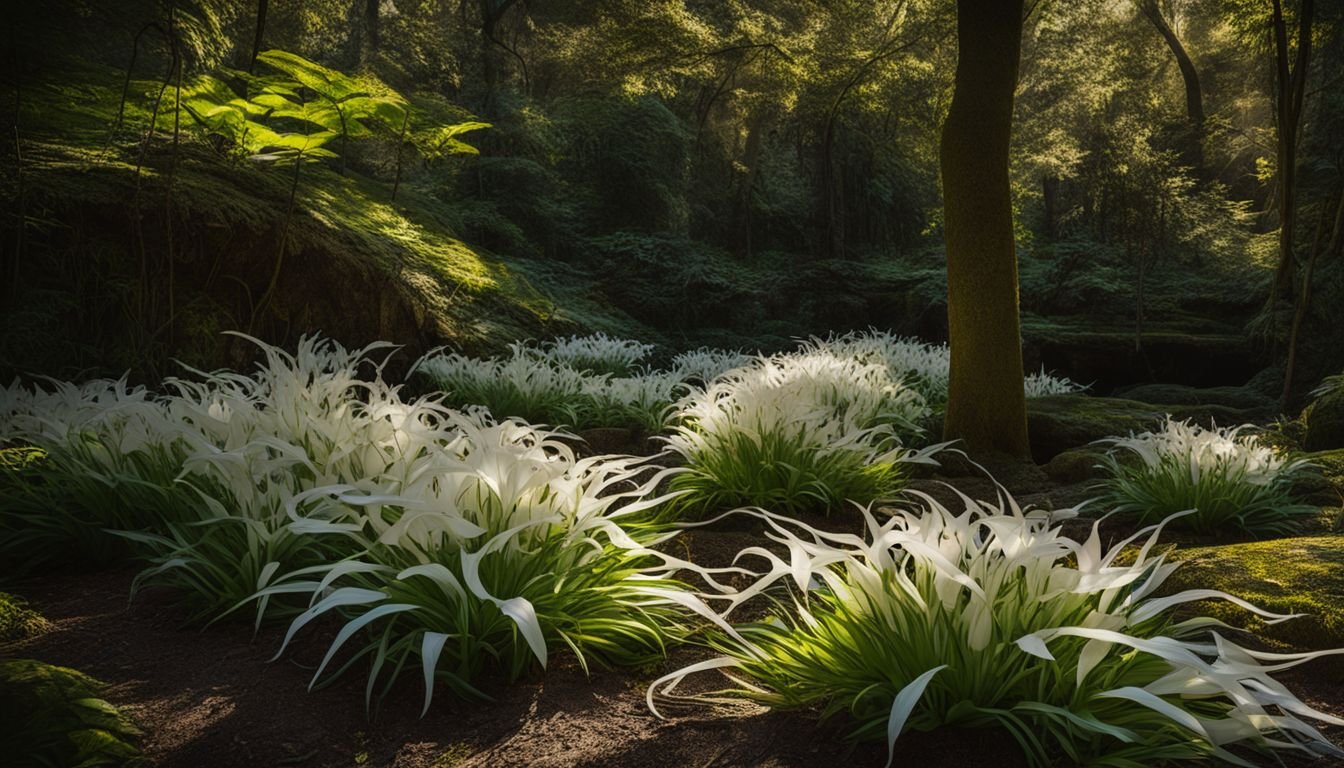 A beautiful display of Ghost Lily plants in a vibrant garden.