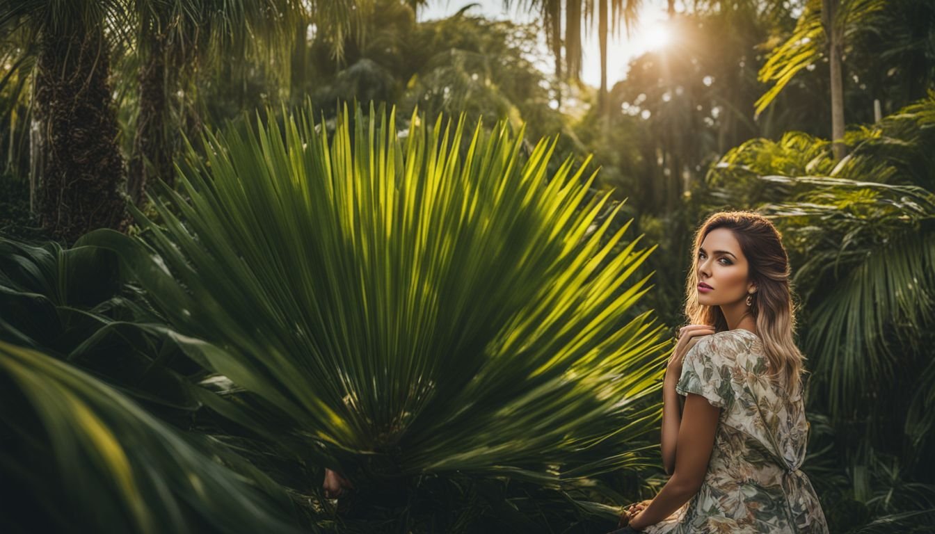 A vibrant lady palm in a lush garden setting captured with a high-quality camera.