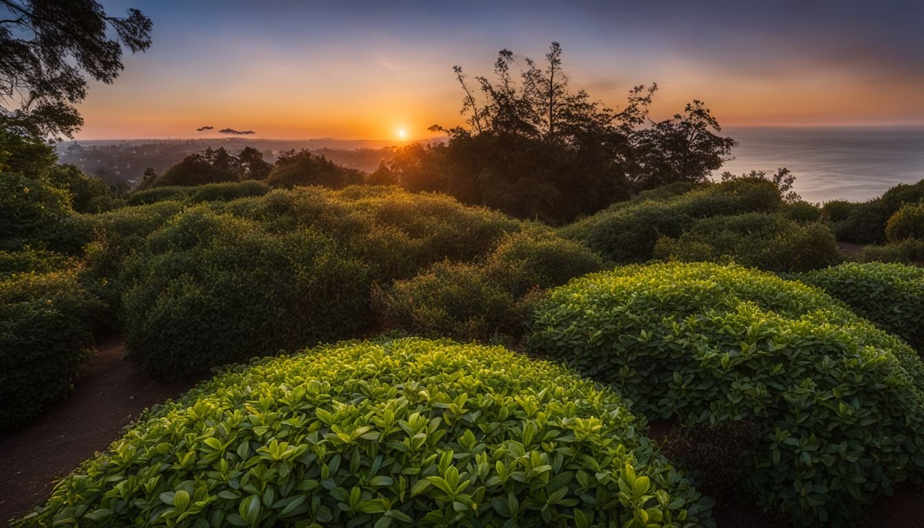 A vibrant Pacific Sunset Coprosma bush in a lush garden setting.