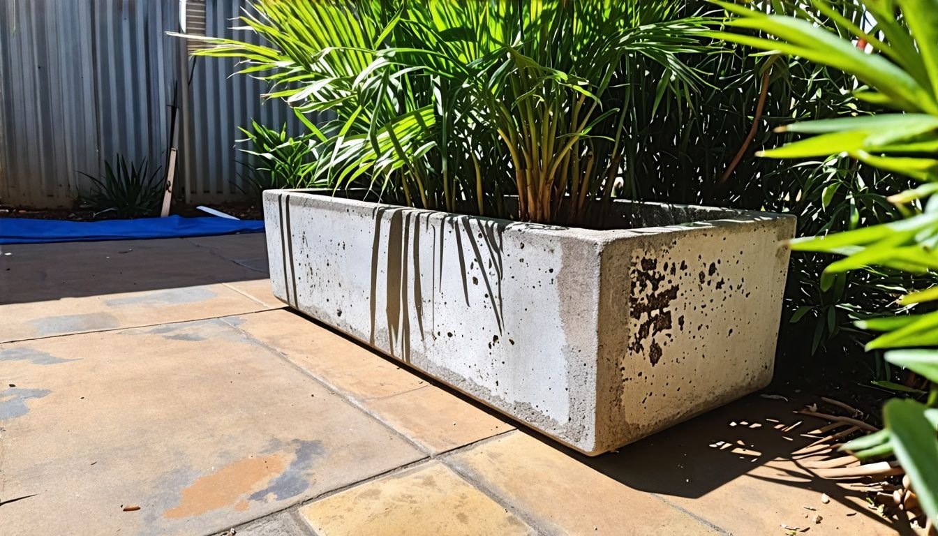 A resilient concrete planter in an Australian backyard.