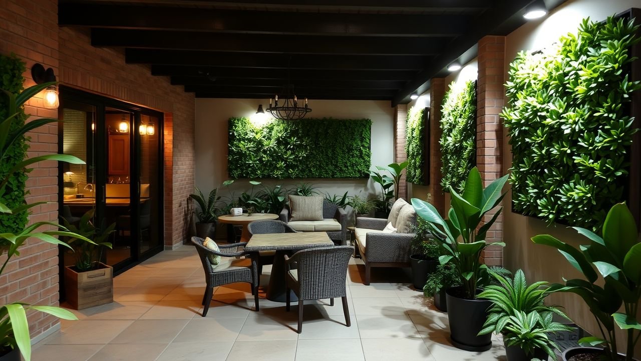 A photo of an outdoor patio with artificial plant panels posted on Facebook.