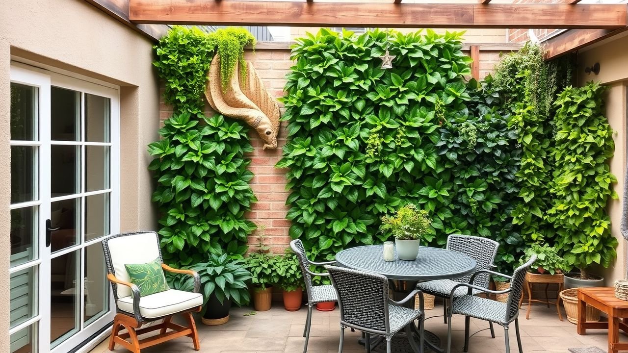 A Facebook photo of a rustic outdoor patio with artificial leaf walls.