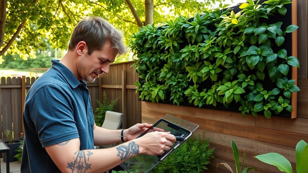 A person in their 30s choosing UV-stable panels for a backyard garden.