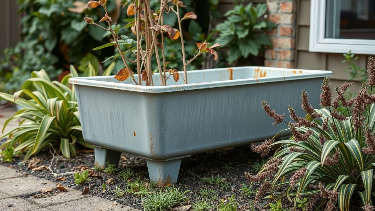 A durable aluminium trough withstands harsh Australian weather in a garden.