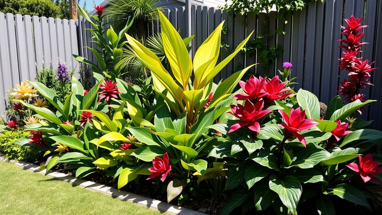 Well-kept backyard garden with vibrant and durable artificial outdoor plants.