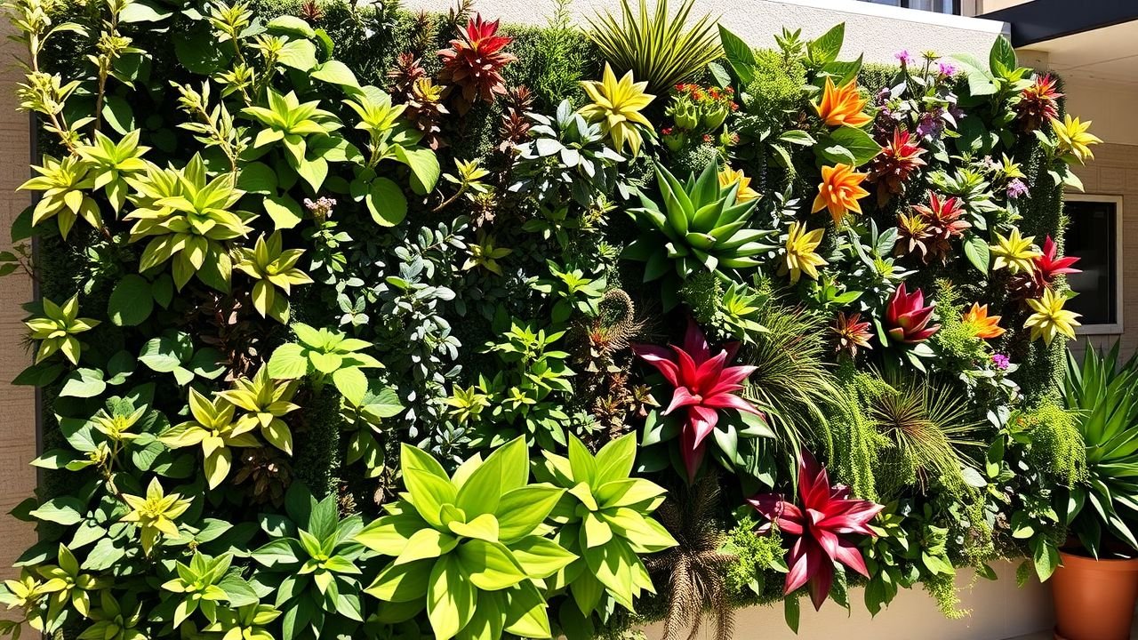 A vertical garden wall with UV-resistant artificial Australian native flora.